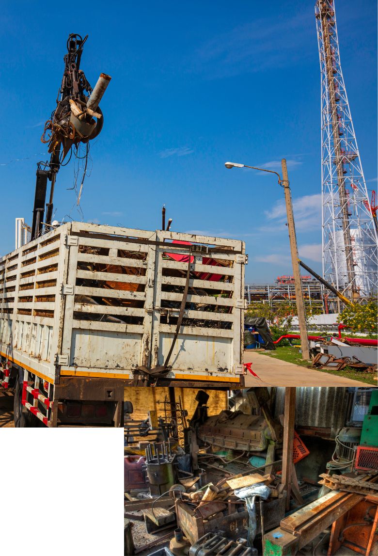crane dropping iron scrap in truck