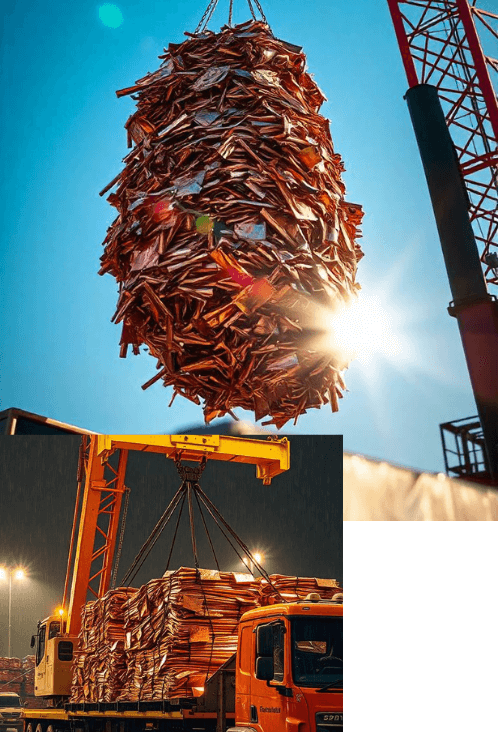 Copper scrap carry out by crane